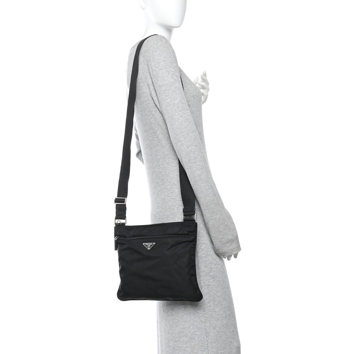 Prada Nylon Vela Flat Messenger Bag Black