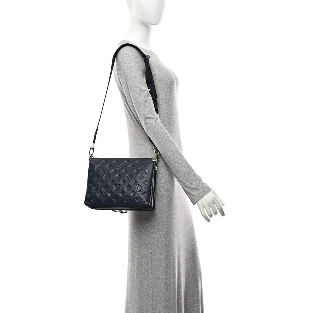 Louis Vuitton Lambskin Embossed Monogram Coussin PM Denim Blue
