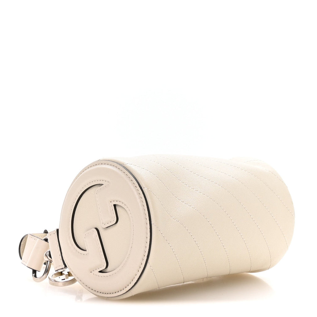 Gucci Sakai Be Green Calfskin Diagonal Stitched Mini Blondie Barrel Shoulder Bag Mystic White