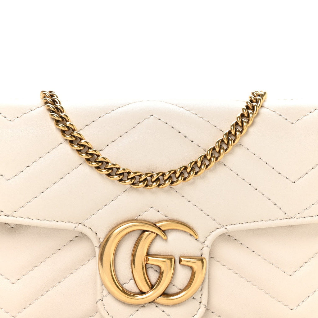 Gucci Calfskin Matelasse Super Mini GG Marmont Shoulder Bag White