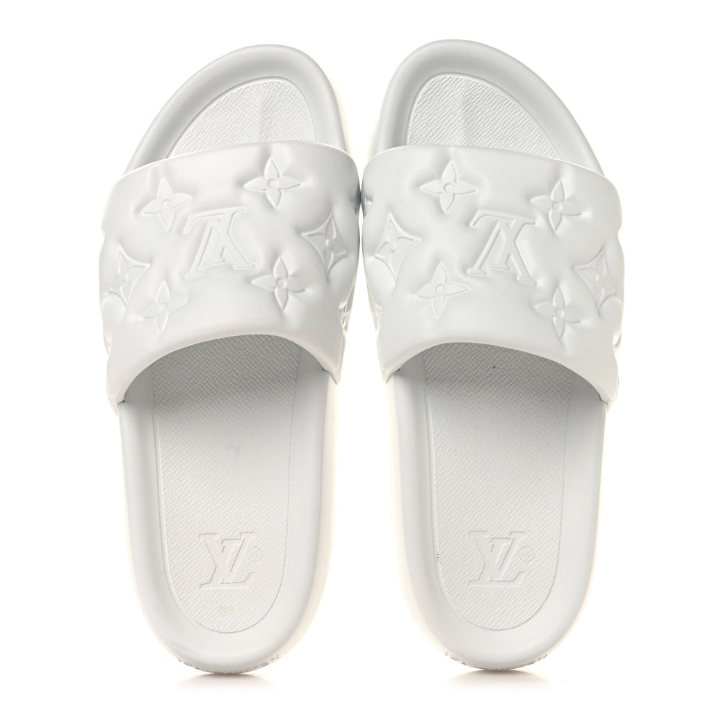 Louis Vuitton Rubber Embossed Monogram Mens Waterfront Mules 11 White
