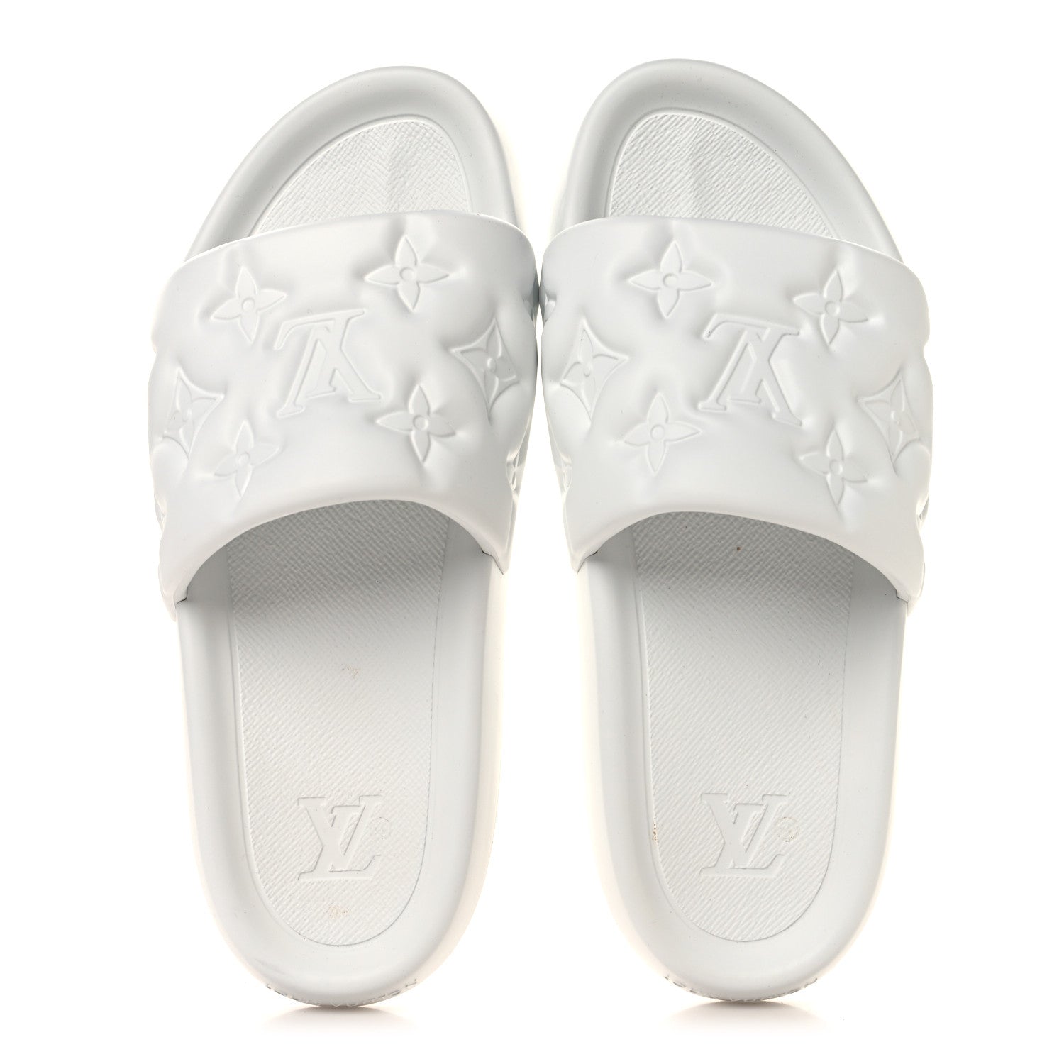 Louis Vuitton Rubber Embossed Monogram Mens Waterfront Mules 11 White