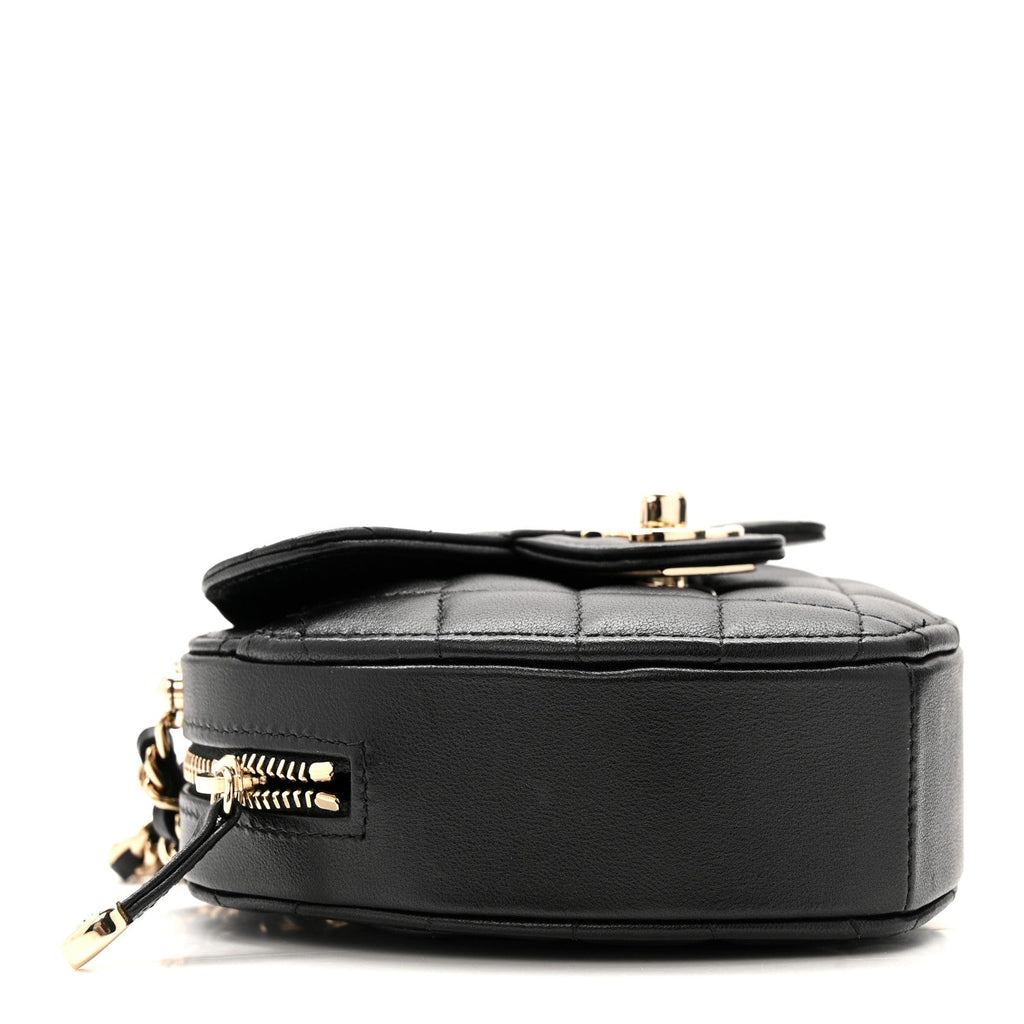 Chanel Lambskin Quilted CC In Love Heart Clutch With Chain Black