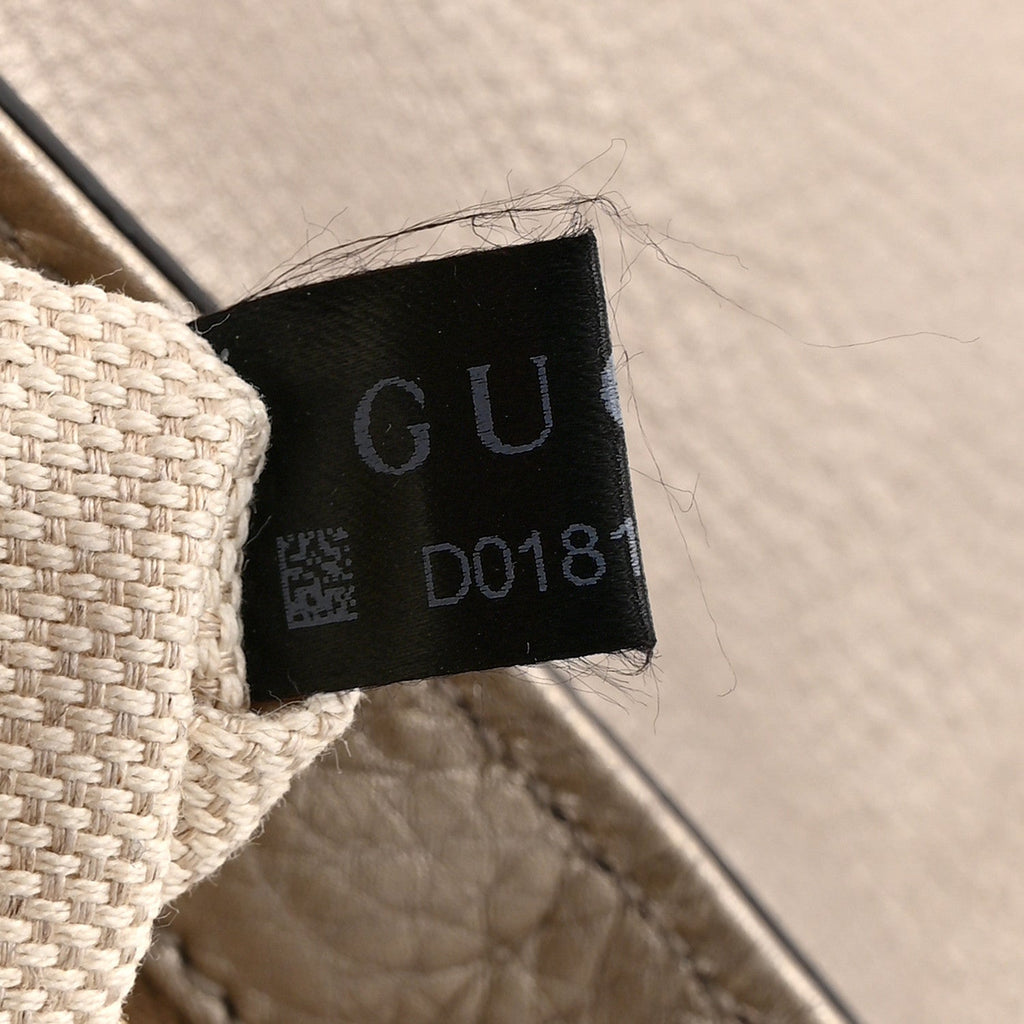 Gucci Metallic Pebbled Calfskin Medium Soho Flap Crossbody Golden Beige