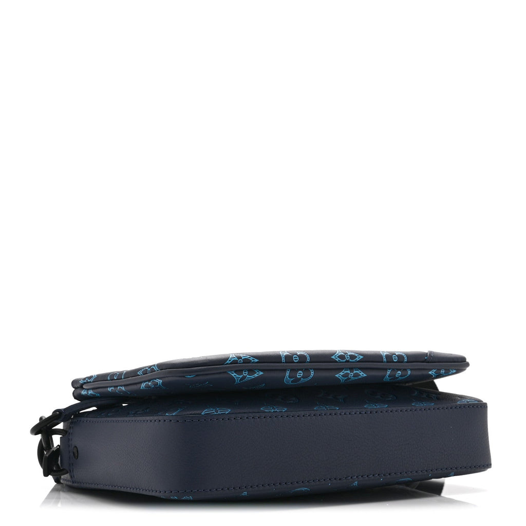 Louis Vuitton Calfskin Monogram Shadow Trio Messenger Navy River Blue