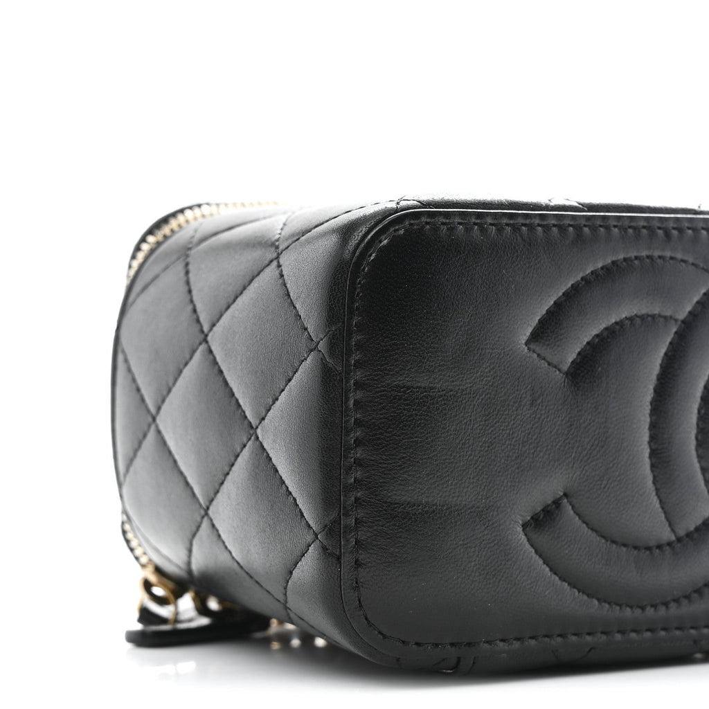 Chanel Lambskin Quilted Small CC Dynasty Vanity Case With Chain Black