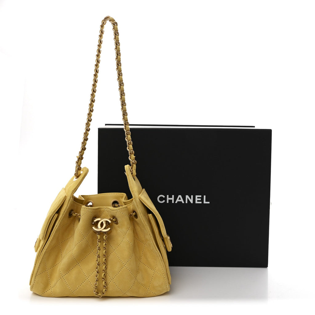 Chanel Suede Quilted Mini Chanel 25 Handbag Yellow