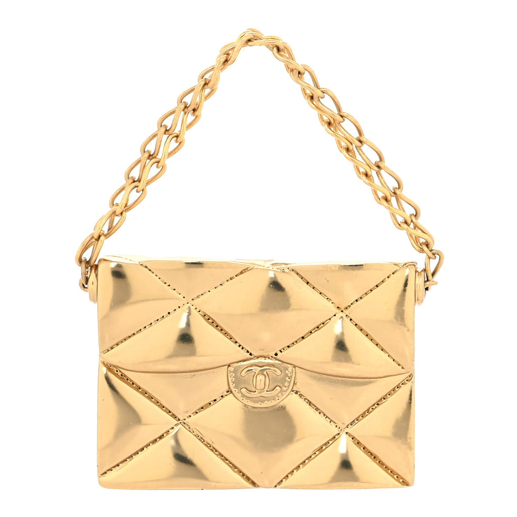 Quilted Flap Bag Brooch Gold