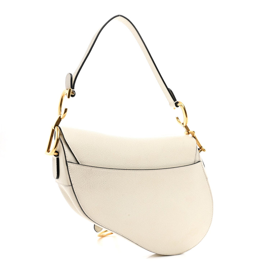 Christian Dior Grained Calfskin Saddle Bag White