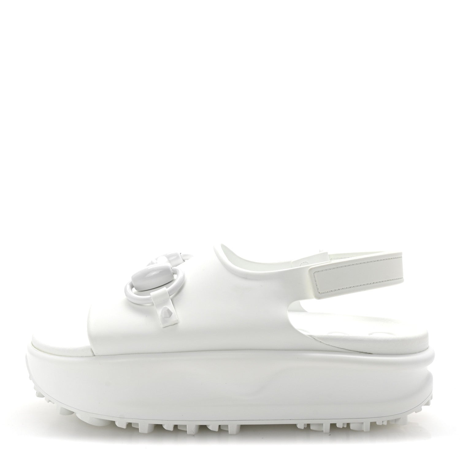 Gucci Soft Rubber Horsebit Touch Womens Strapped Sandals 37 Great White