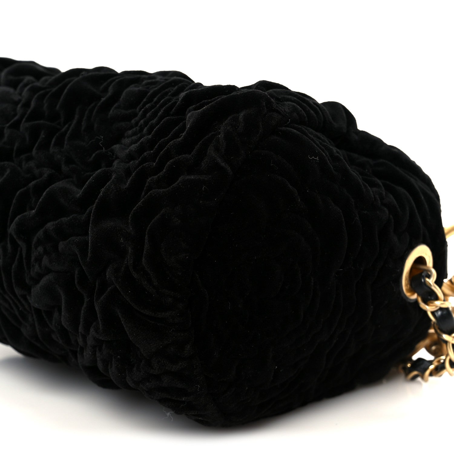 Chanel Velvet Camellia Embossed Barrel Clutch With Chain  Black