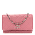 Chanel Lambskin Quilted Crystal Star Wallet On Chain WOC Pink