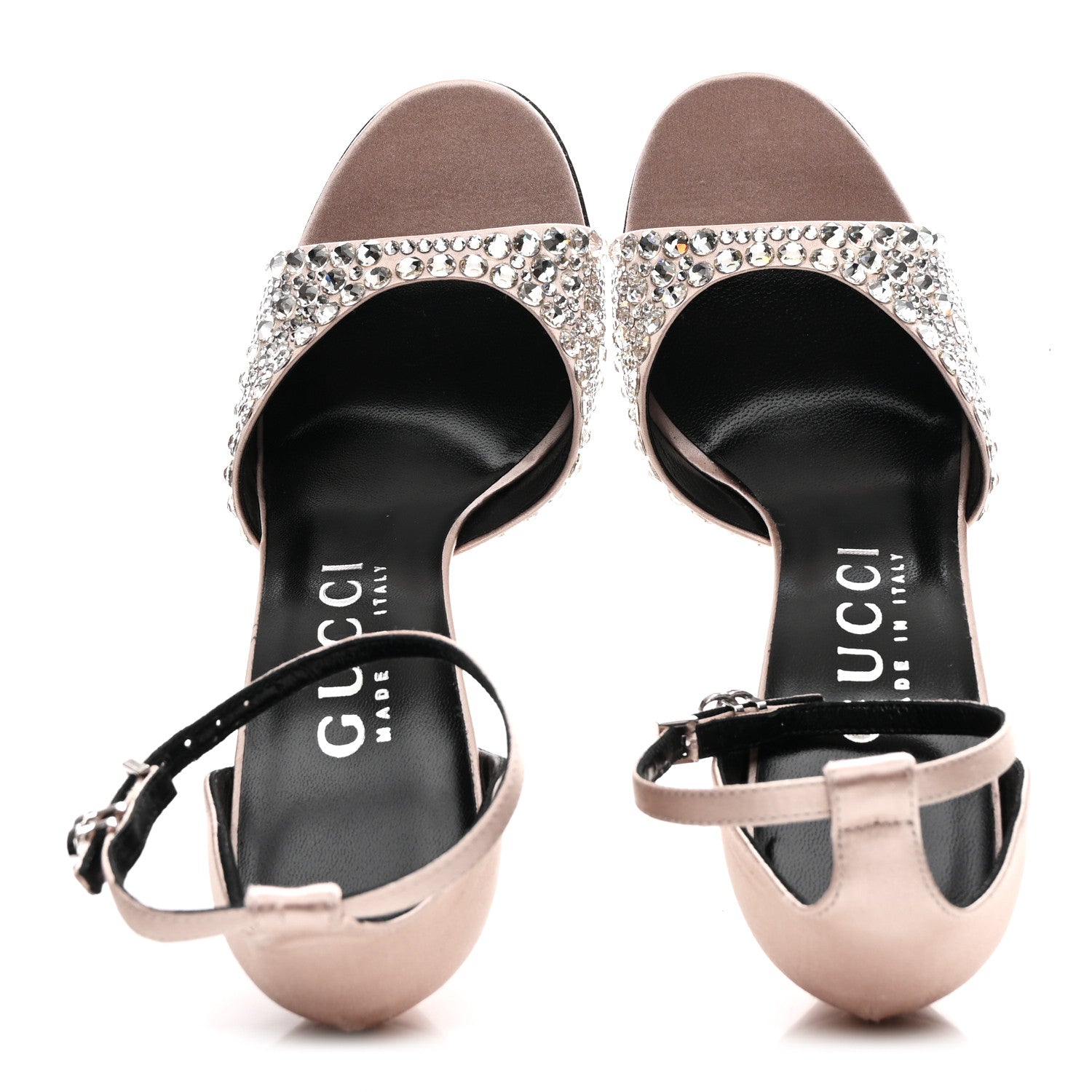 Gucci Satin Crystal Ankle Strap Sandal Pumps 39.5 Skin Rose
