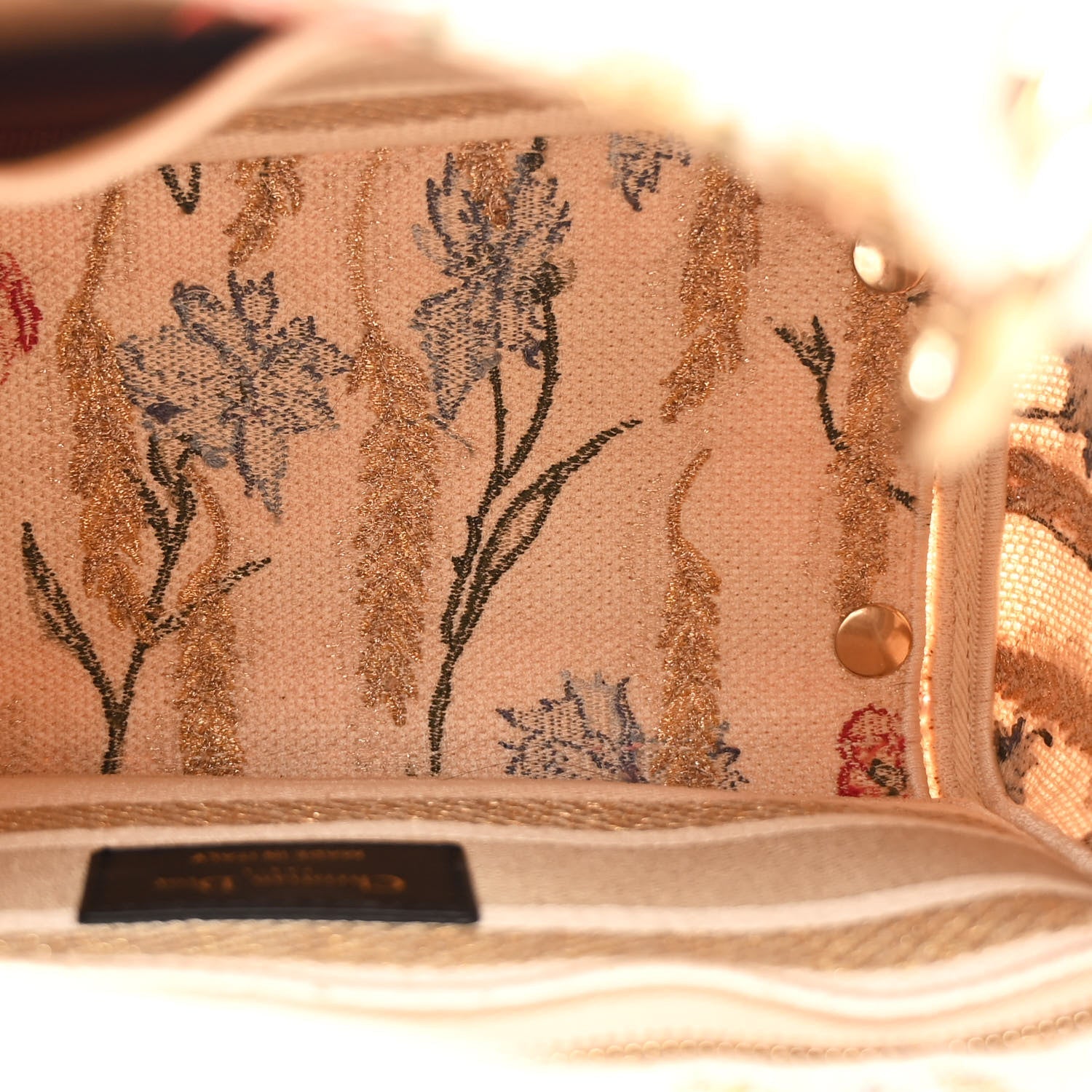 Christian Dior Canvas Embroidered Hibiscus Printed Medium Lady D-Lite Beige Multicolor
