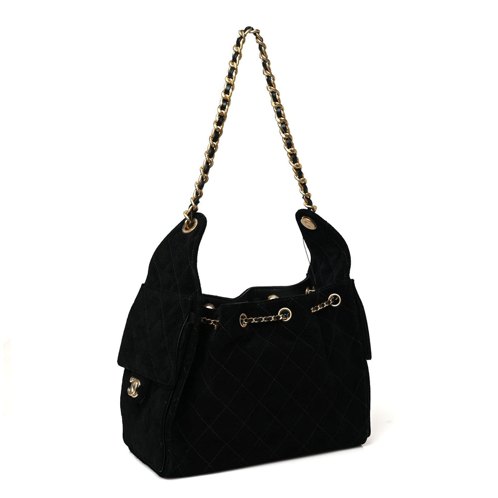 Chanel Suede Quilted Small Chanel 25 Handbag Black
