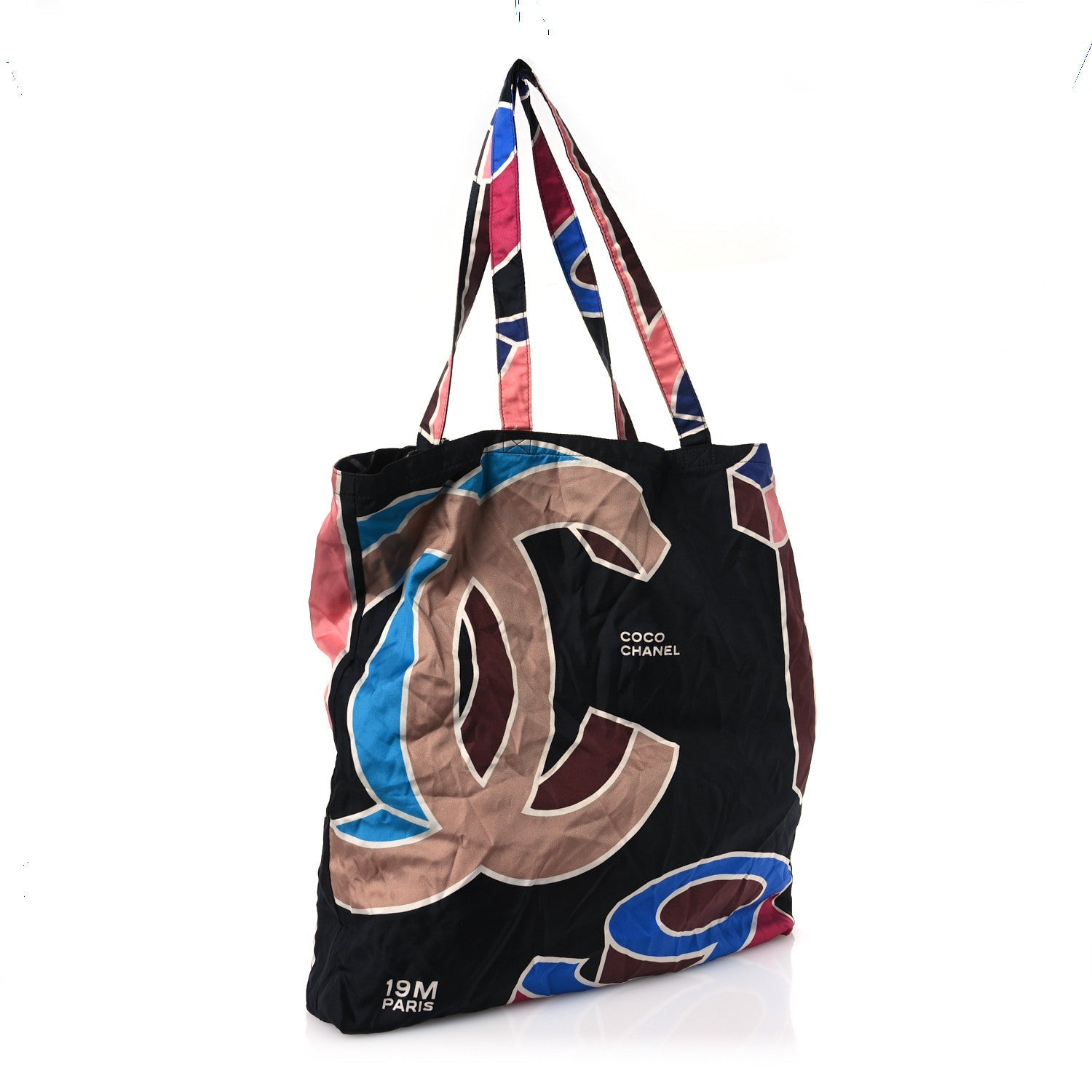 Chanel Caviar Fabric Foldable Tote Bag With Chain Black Multicolor