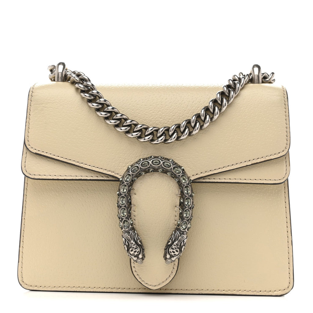 Gucci Textured Calfskin Crystal Mini Dionysus Shoulder Bag Mystic White