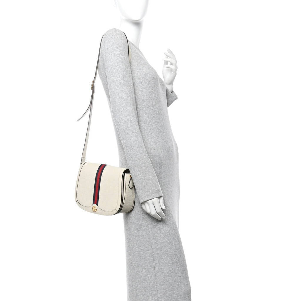 Gucci Textured Calfskin Small Ophidia Flap Messenger Bag Mystic White