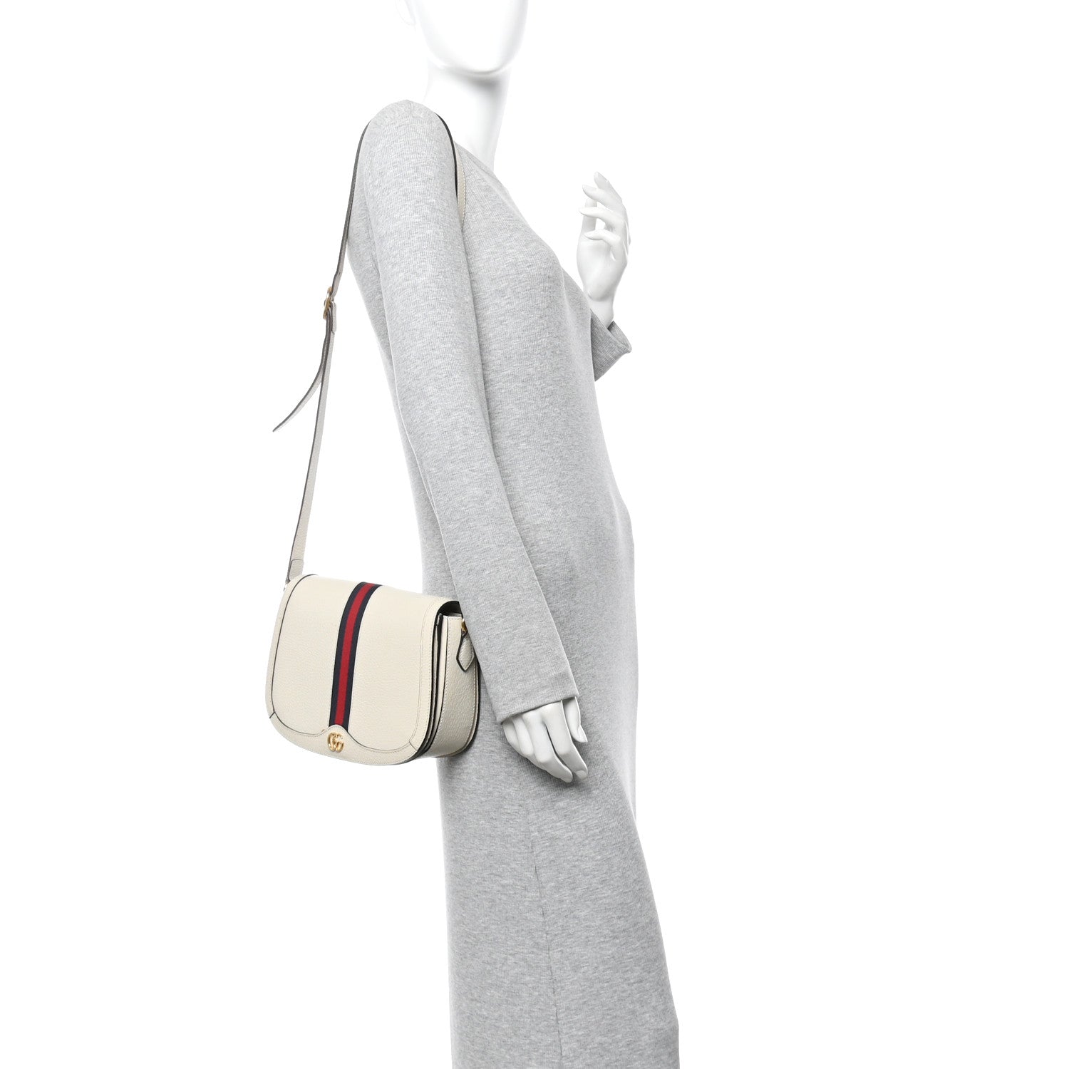 Gucci Textured Calfskin Small Ophidia Flap Messenger Bag Mystic White