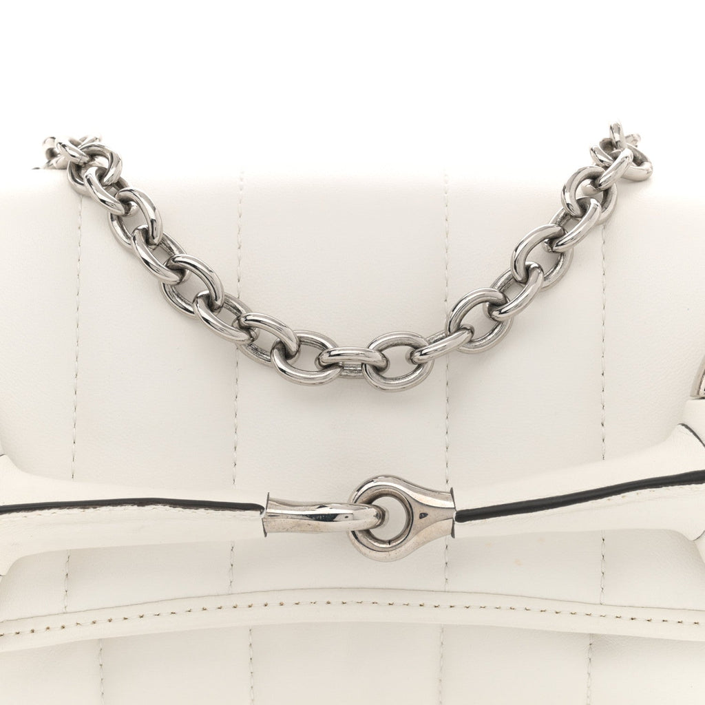 Gucci Nappa Vertical Matelasse Medium Maxi Horsebit Chain Shoulder Bag Mystic White