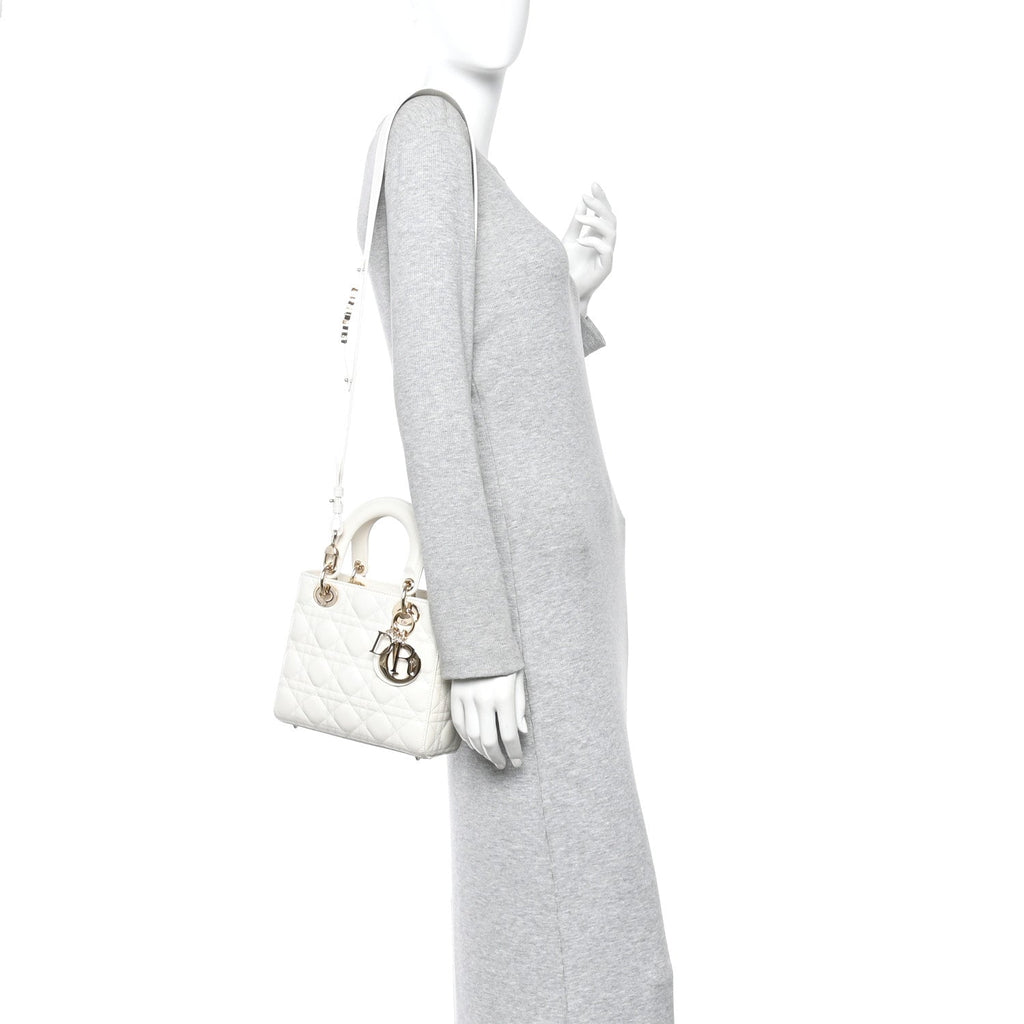 Christian Dior Lambskin Cannage Small My ABCDior Lady Dior White
