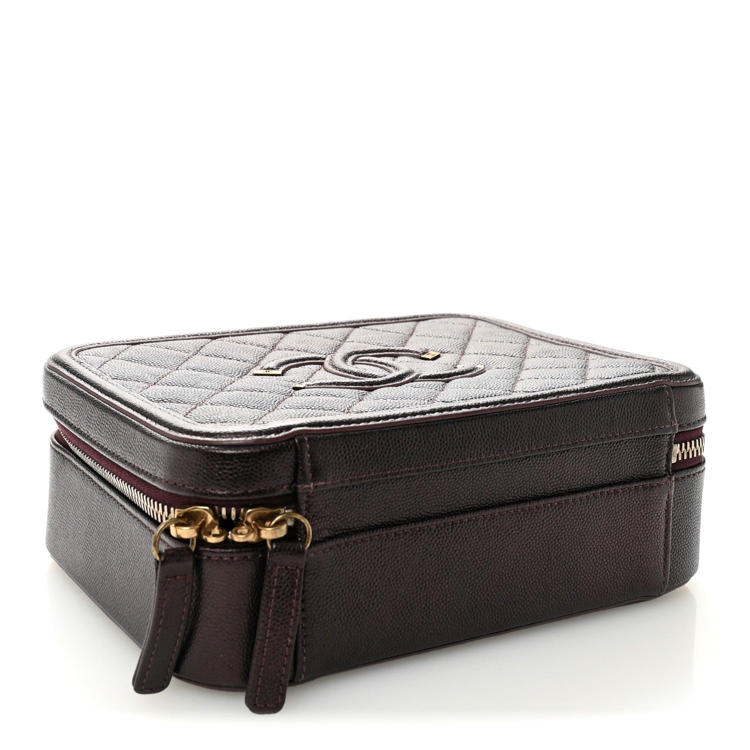 Chanel Iridescent Caviar Quilted Medium CC Filigree Vanity Case Burgundy
