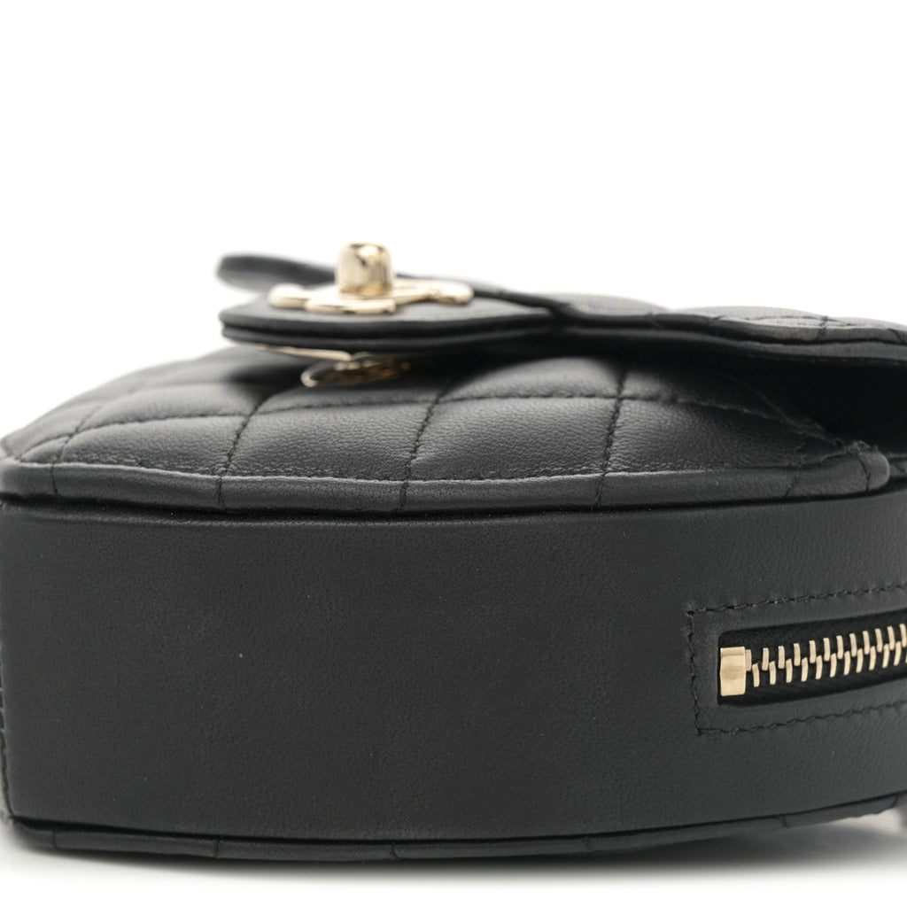 Chanel Lambskin Quilted CC In Love Heart Clutch With Chain  Black