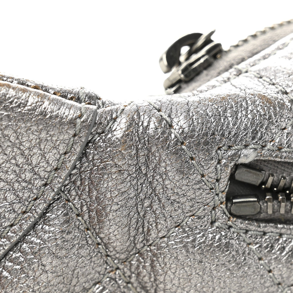Chanel Metallic Calfskin Quilted Banane Waist Bag Fanny Pack Dark Silver