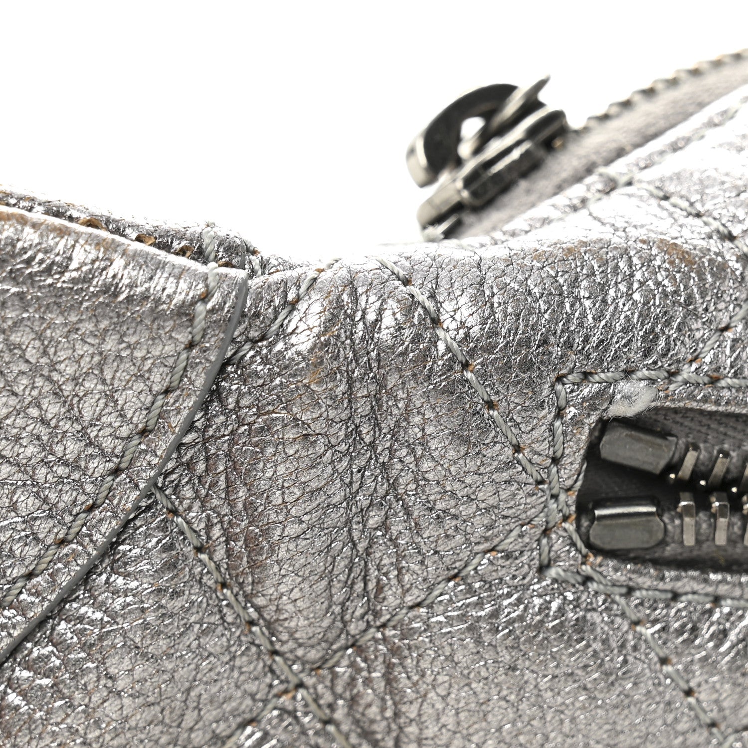Chanel Metallic Calfskin Quilted Banane Waist Bag Fanny Pack Dark Silver