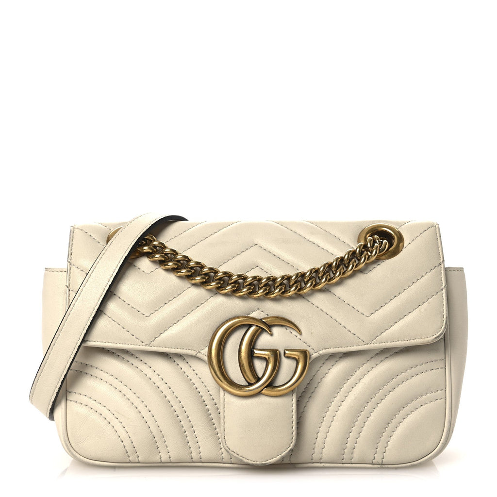Gucci Calfskin Matelasse Mini GG Marmont Shoulder Bag White