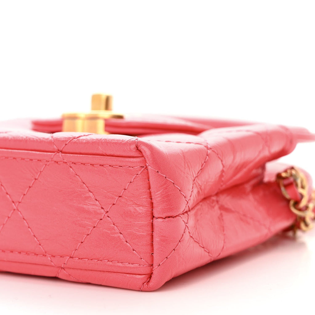 Chanel Shiny Aged Calfskin Quilted Mini Nano Kelly Shopper Dark Pink
