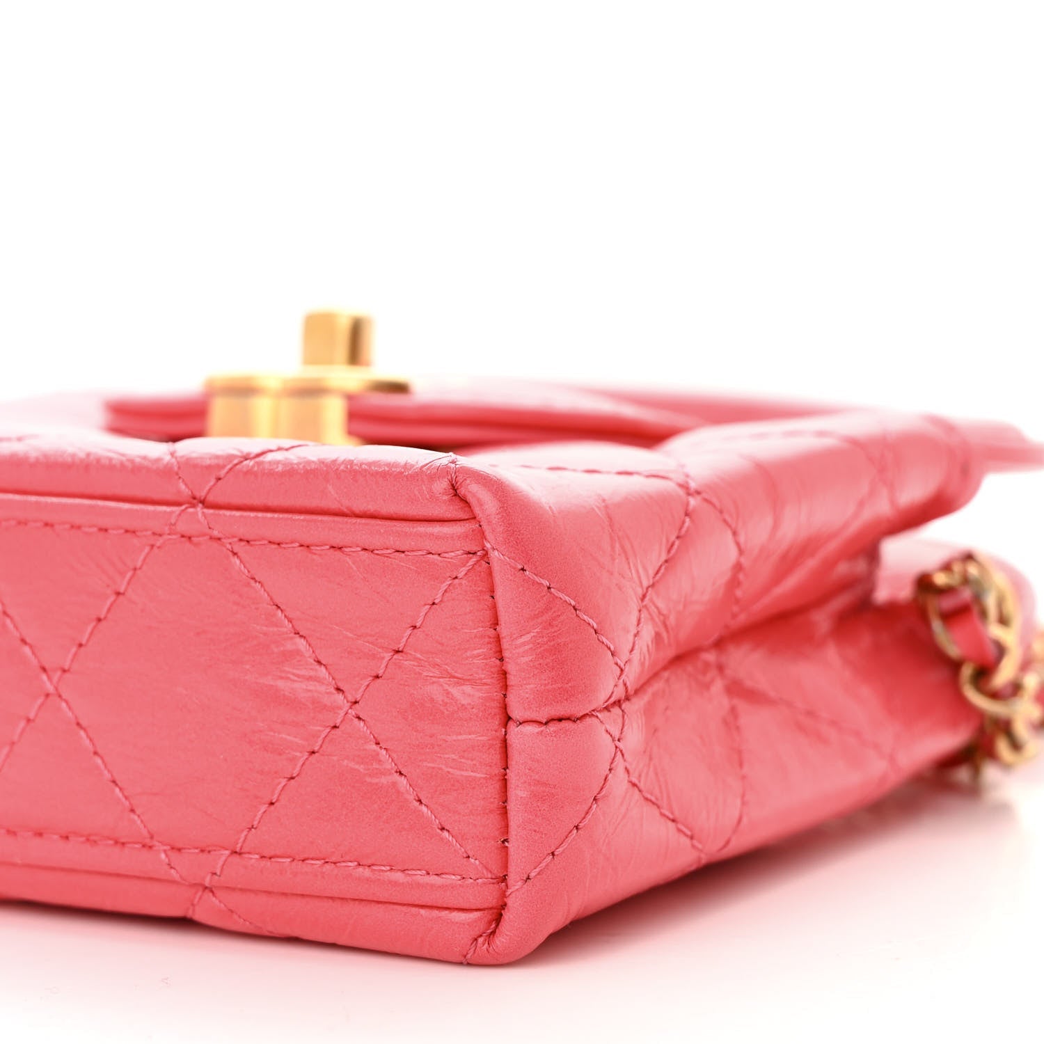 Chanel Shiny Aged Calfskin Quilted Mini Nano Kelly Shopper Dark Pink