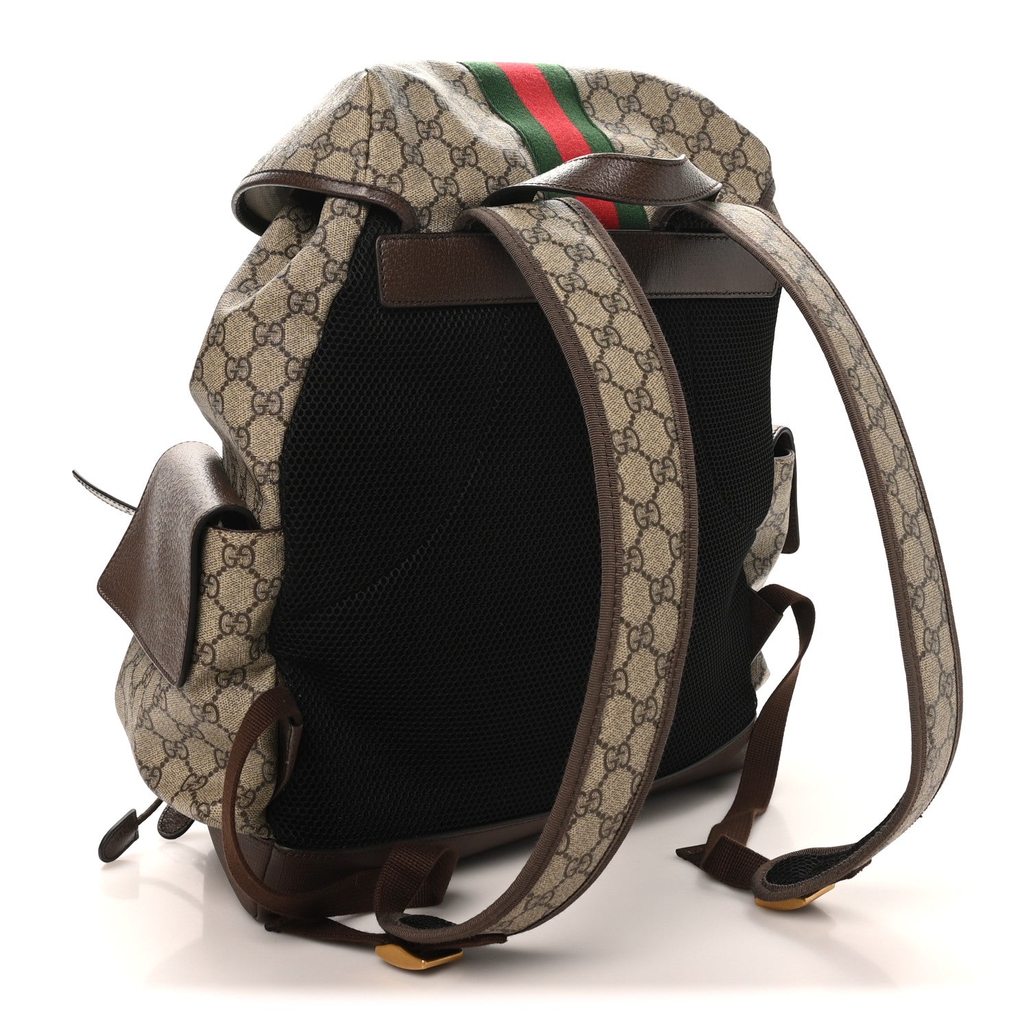 Gucci GG Supreme Monogram Medium Ophidia Double Buckle Backpack Brown