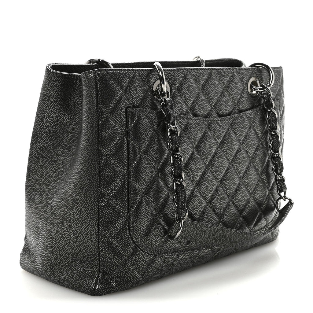 Chanel Caviar Quilted Grand Shopping Tote GST Dark Silver