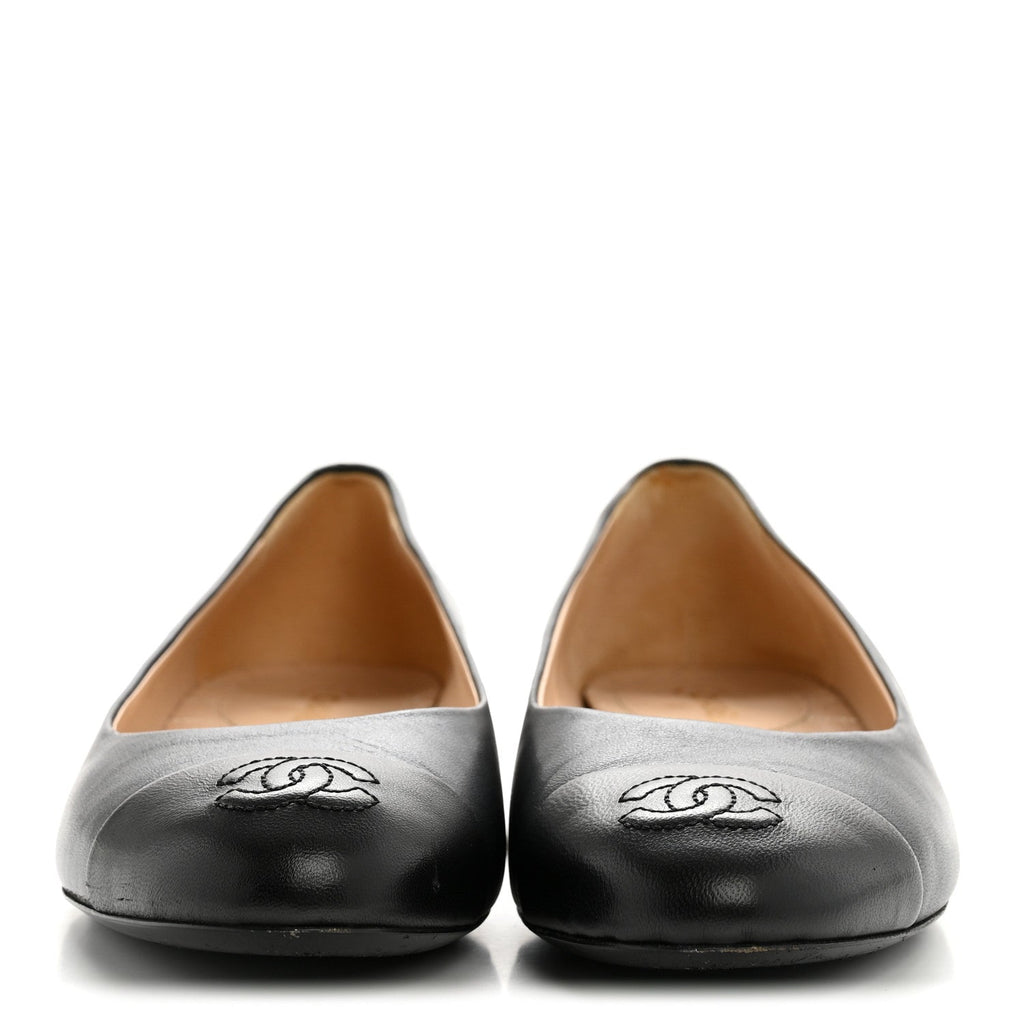 Lambskin Cap Toe Ballerina Flats 38.5 Dark Navy Black