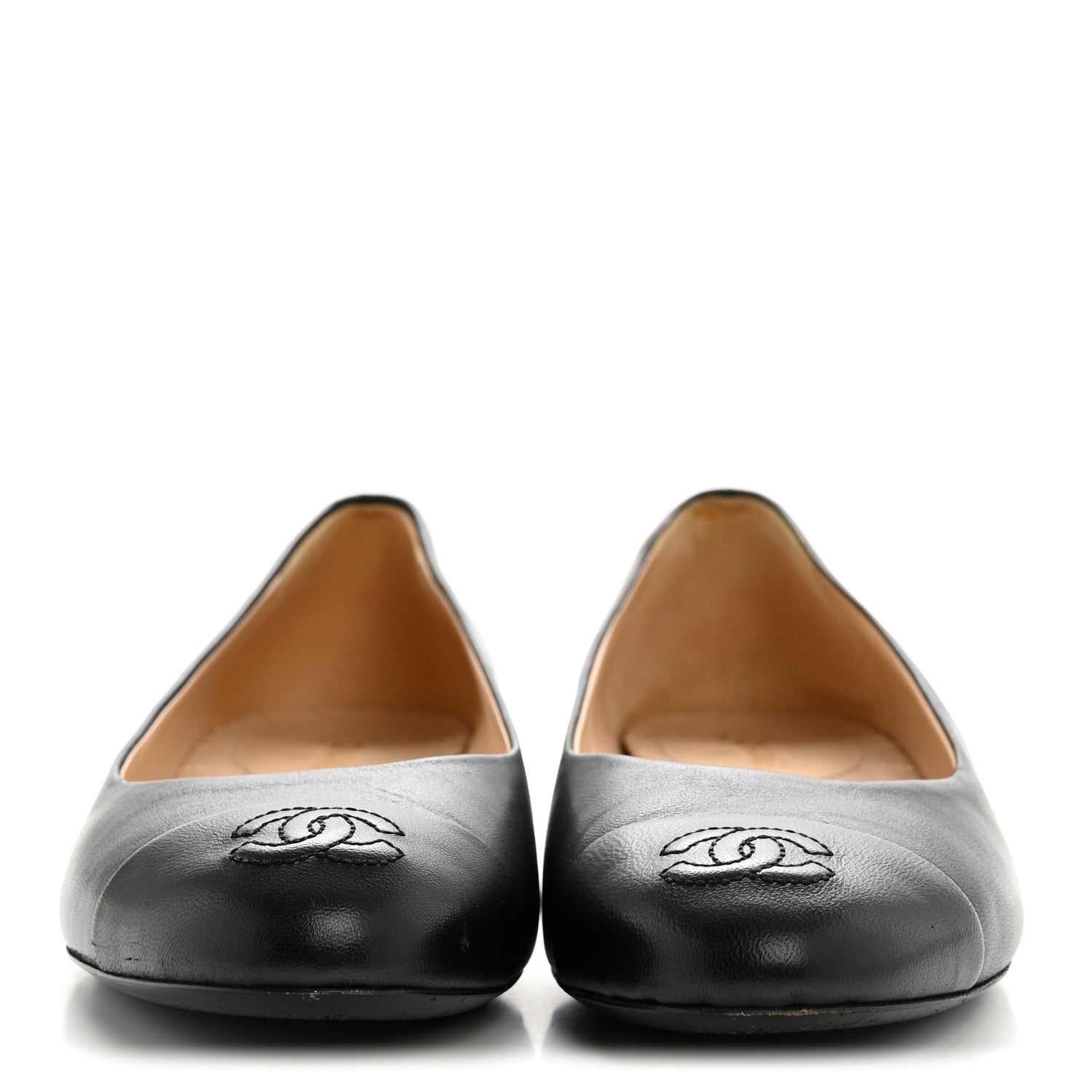 Lambskin Cap Toe Ballerina Flats 38.5 Dark Navy Black