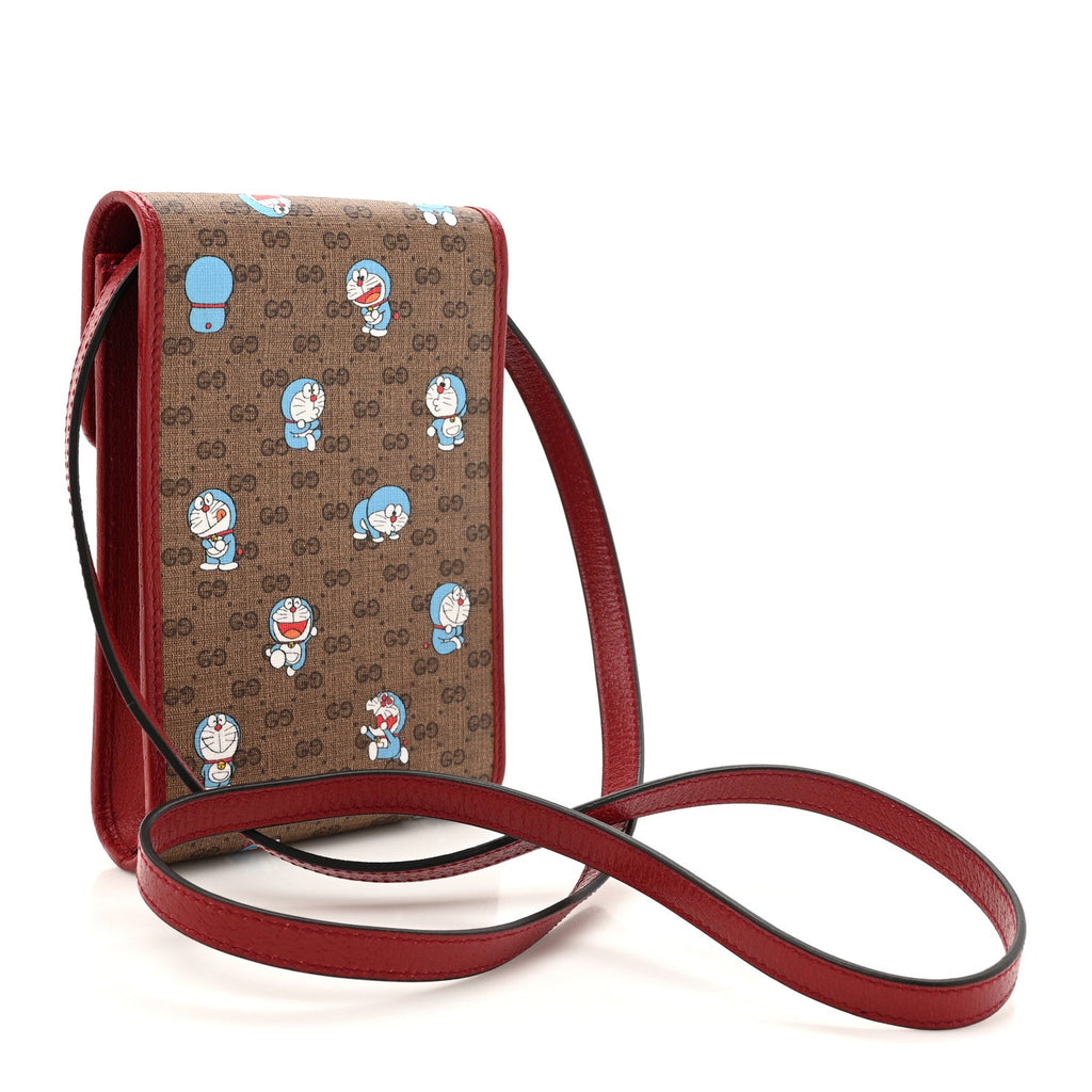 Gucci X DORAEMON Mini Vintage GG Supreme Monogram Mini Crossbody Bag Beige Cherry Red