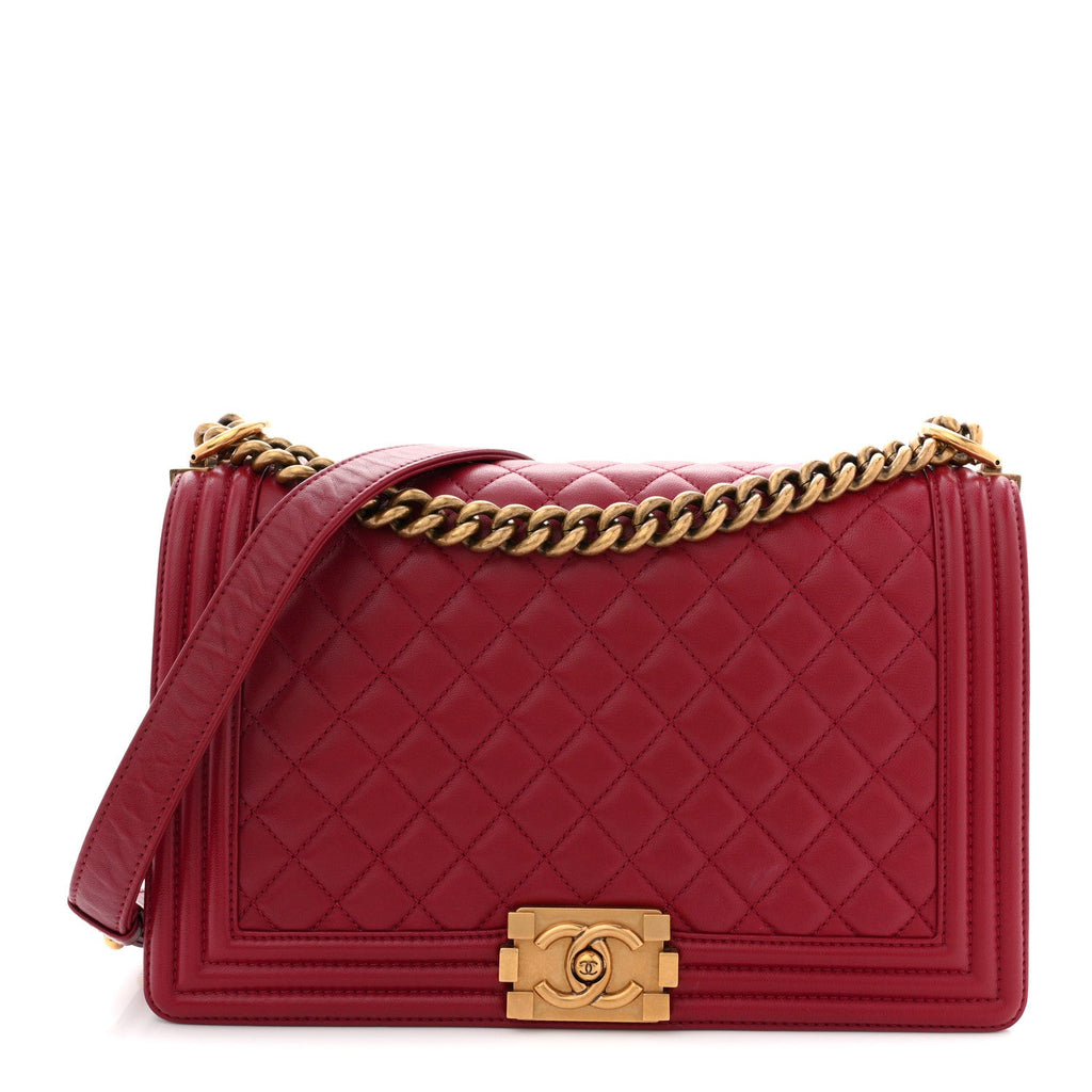 Chanel Lambskin Quilted New Medium Boy Flap Dark Red