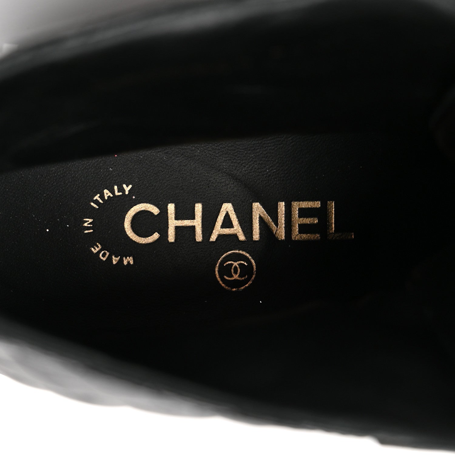 Chanel Shiny Lambskin Quilted Lace Up Combat Boots 38.5 Black