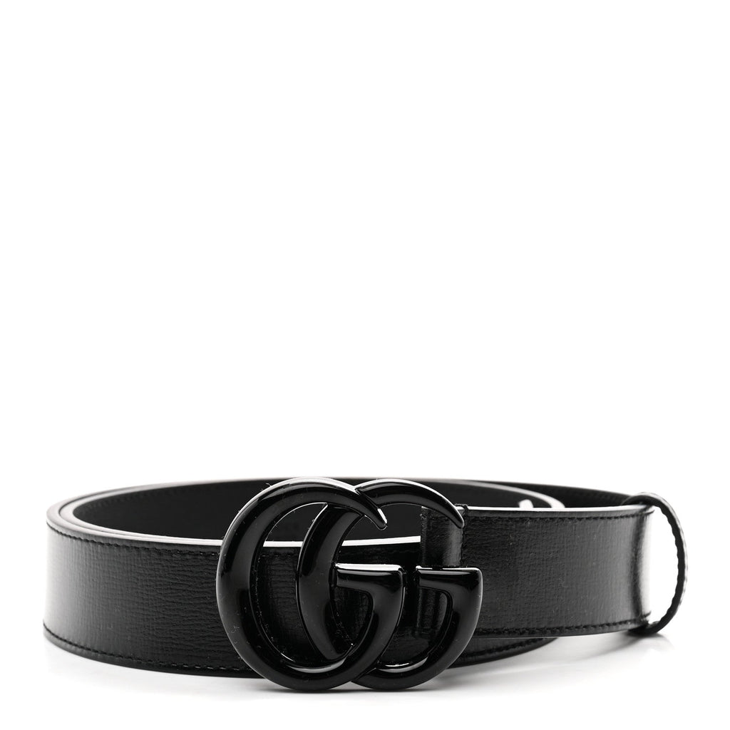 Gucci Azalea Calfskin Enamel Monochrome Double G 30mm Belt 85 34 Black