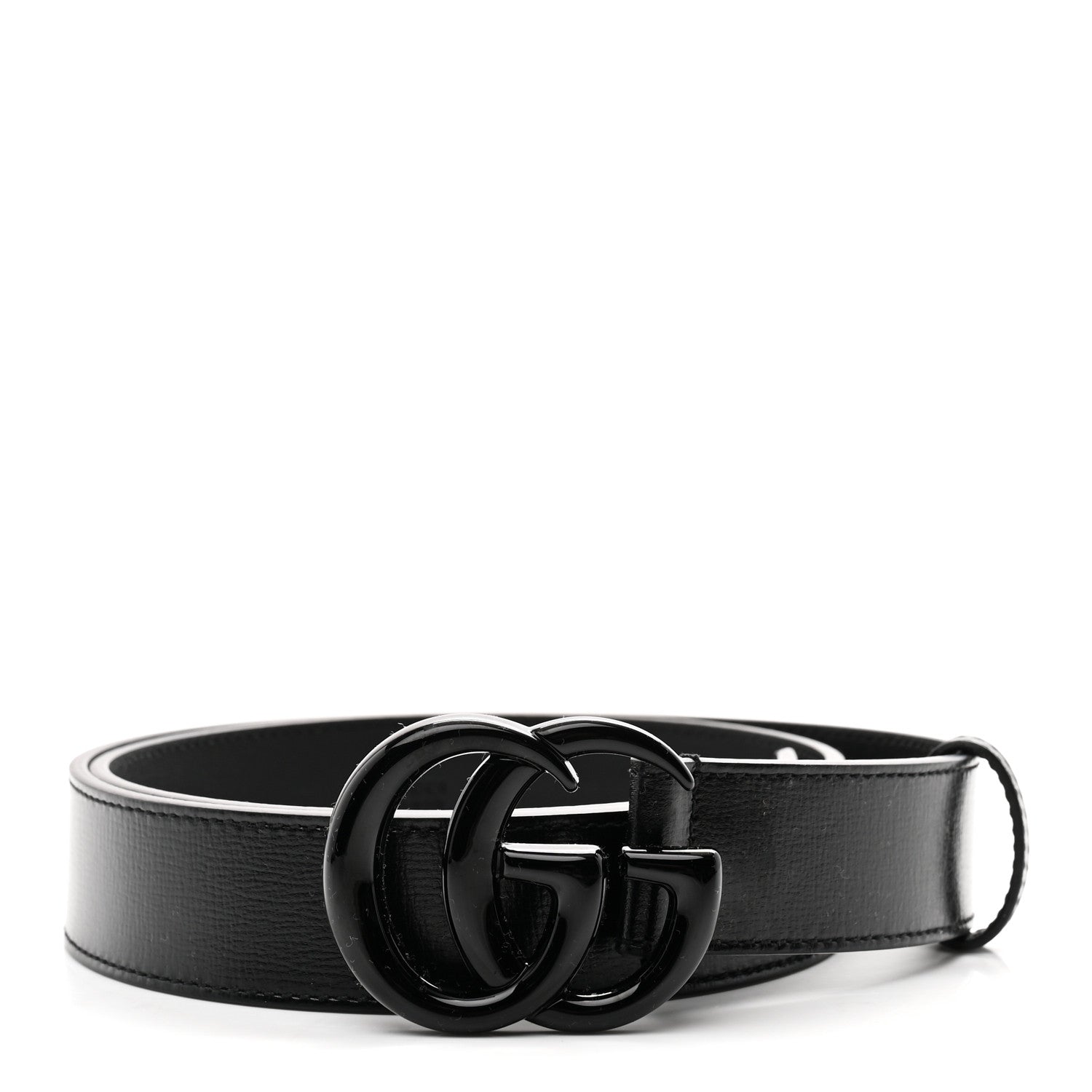 Gucci Azalea Calfskin Enamel Monochrome Double G 30mm Belt 85 34 Black