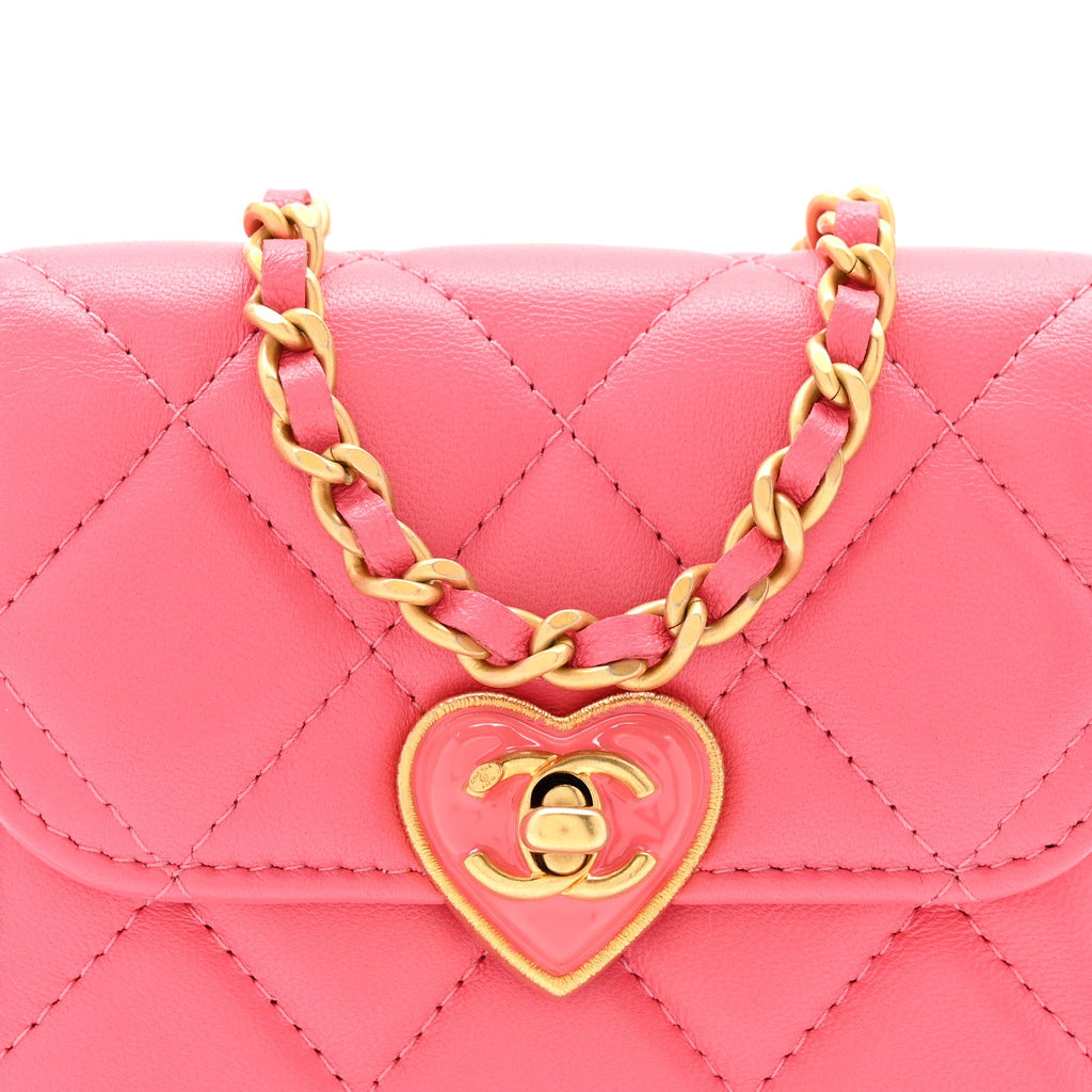 Chanel Lambskin Plexiglass Quilted Coco Love Clutch With Chain Pink