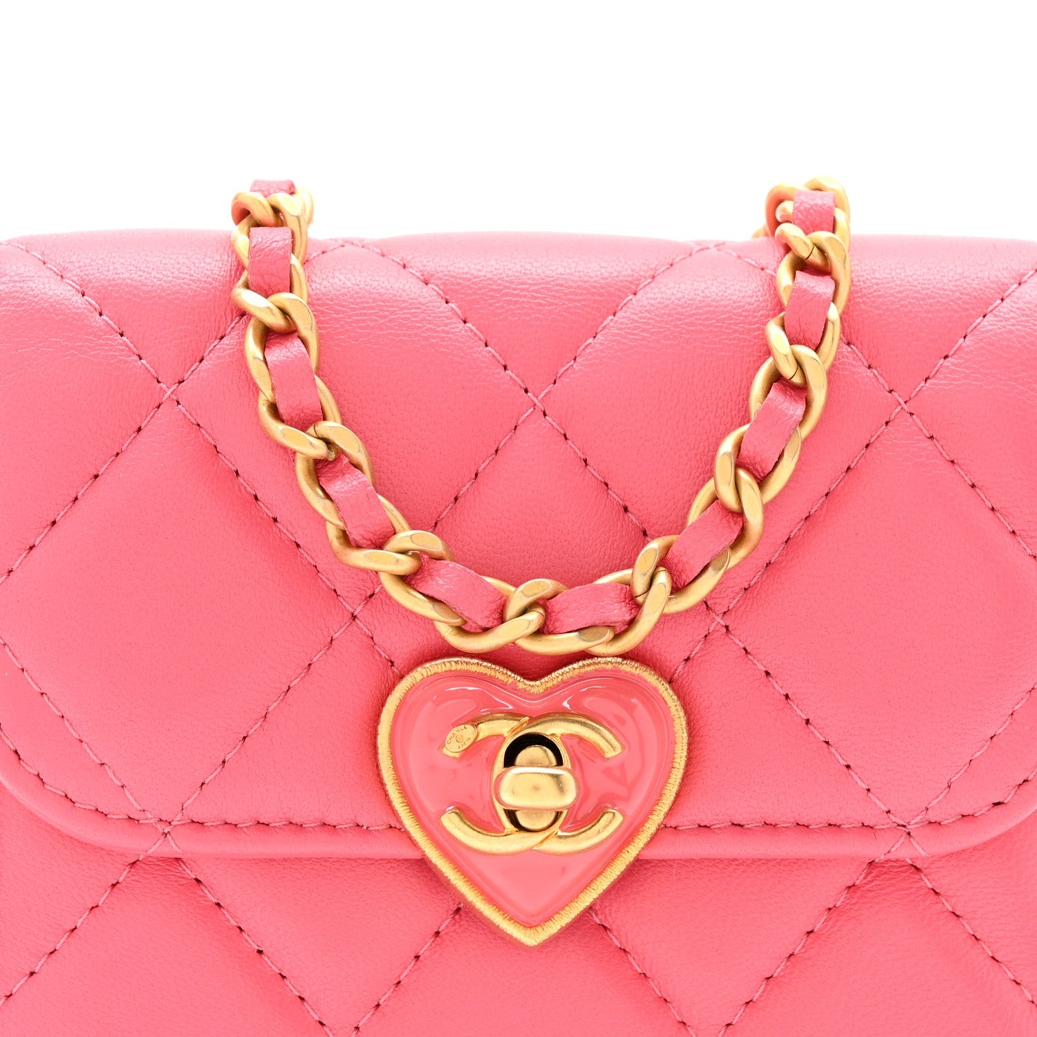 Chanel Lambskin Plexiglass Quilted Coco Love Clutch With Chain Pink