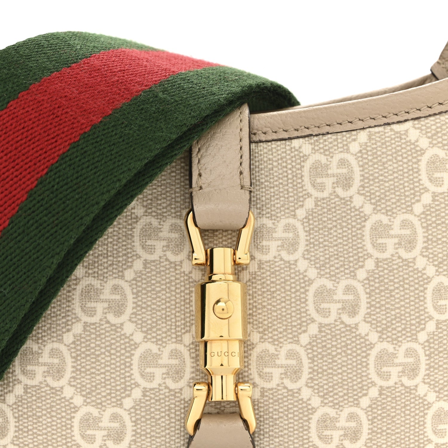 Gucci GG Supreme Monogram Textured Dollar Calfskin Mini Jackie 1961 Hobo Beige Mystic White Oatmeal