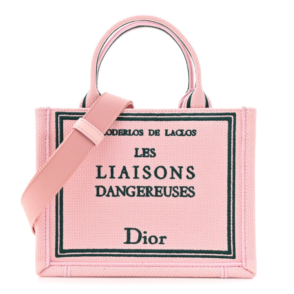 Christian Dior Canvas Embroidered Book Cover Mini Book Tote Pink Green
