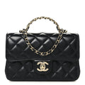 Chanel Lambskin Quilted Mini Crystal Top Handle Rectangular Flap Black