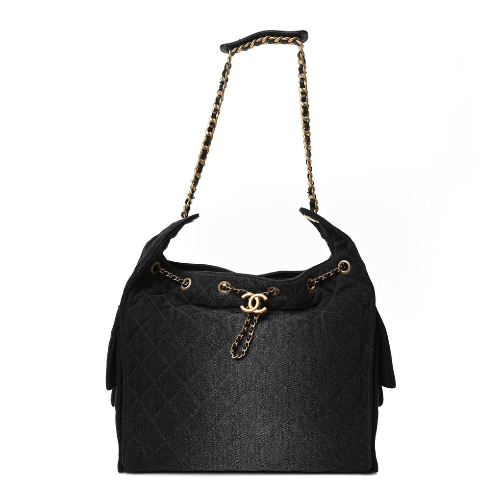 Chanel Washed Denim Quilted Medium Chanel 25 Handbag Black