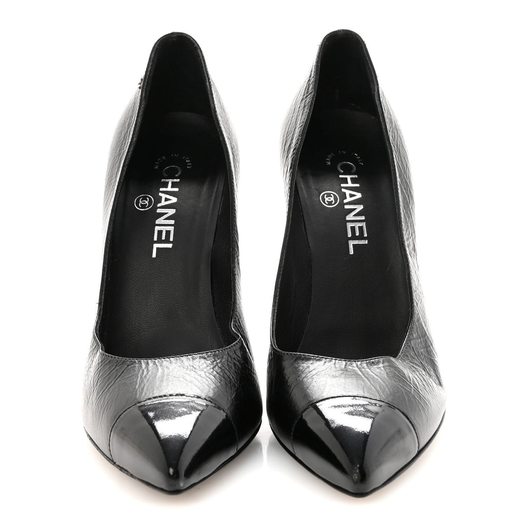Crumpled Calfskin Cap Toe Pumps 39 Black
