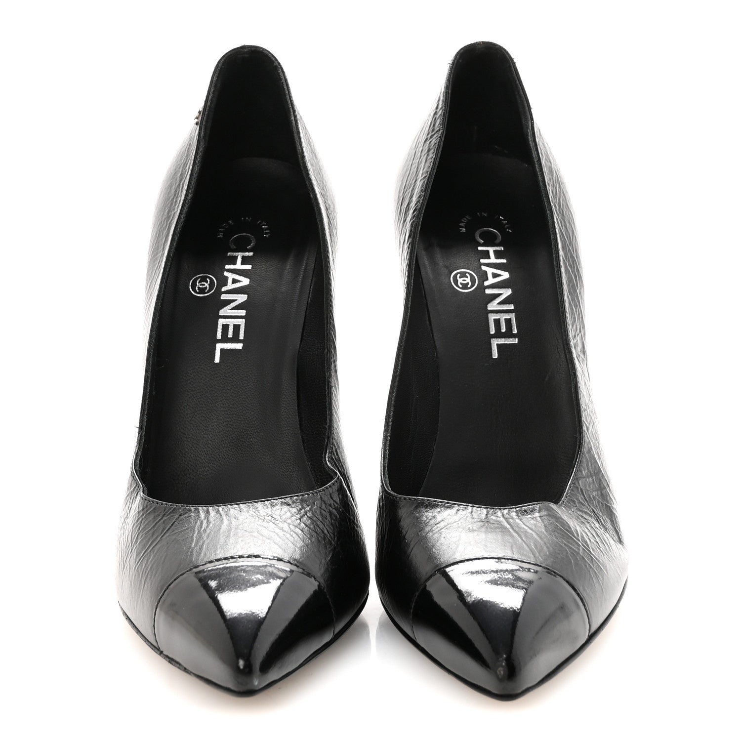 Crumpled Calfskin Cap Toe Pumps 39 Black