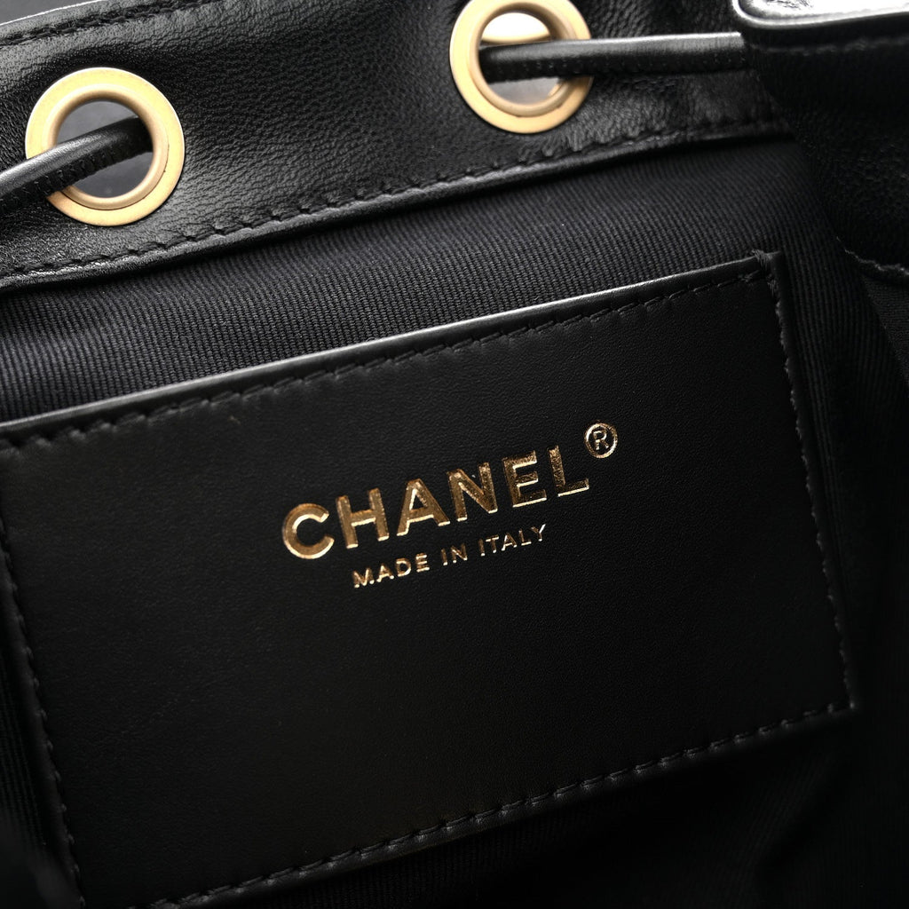 Chanel Lambskin Quilted Logo Mini Backpack Black